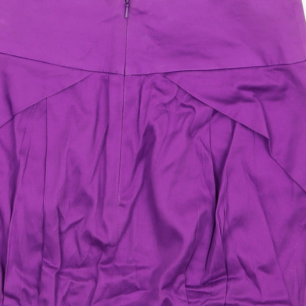 Brand and care label for River Island women’s purple a-line skirt, size UK 8