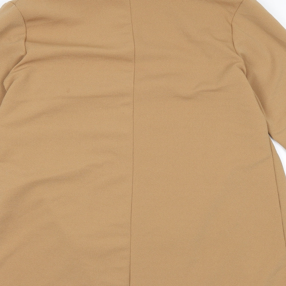 Brand and care label for PRETTYLITTLETHING women’s beige cardigan jumper, size UK 10