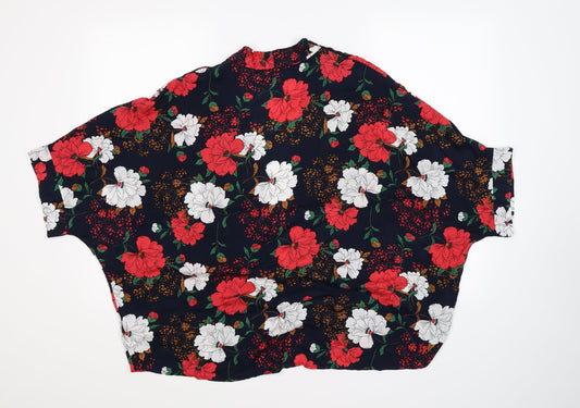 Yumi Womens Blue Floral Wrap Jumper Size S