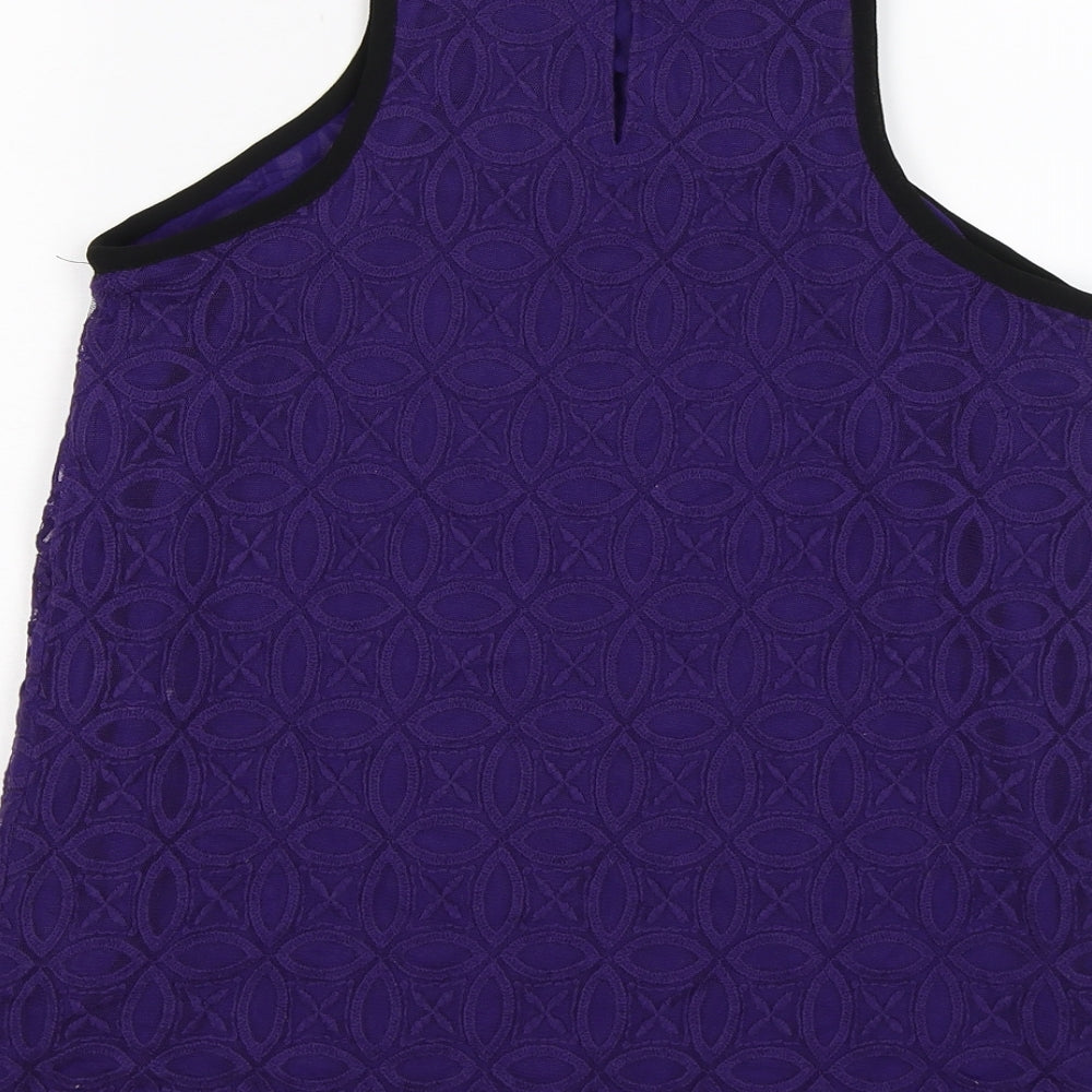 Brand and care label for Next women’s purple floral lace basic tank, size UK 12
