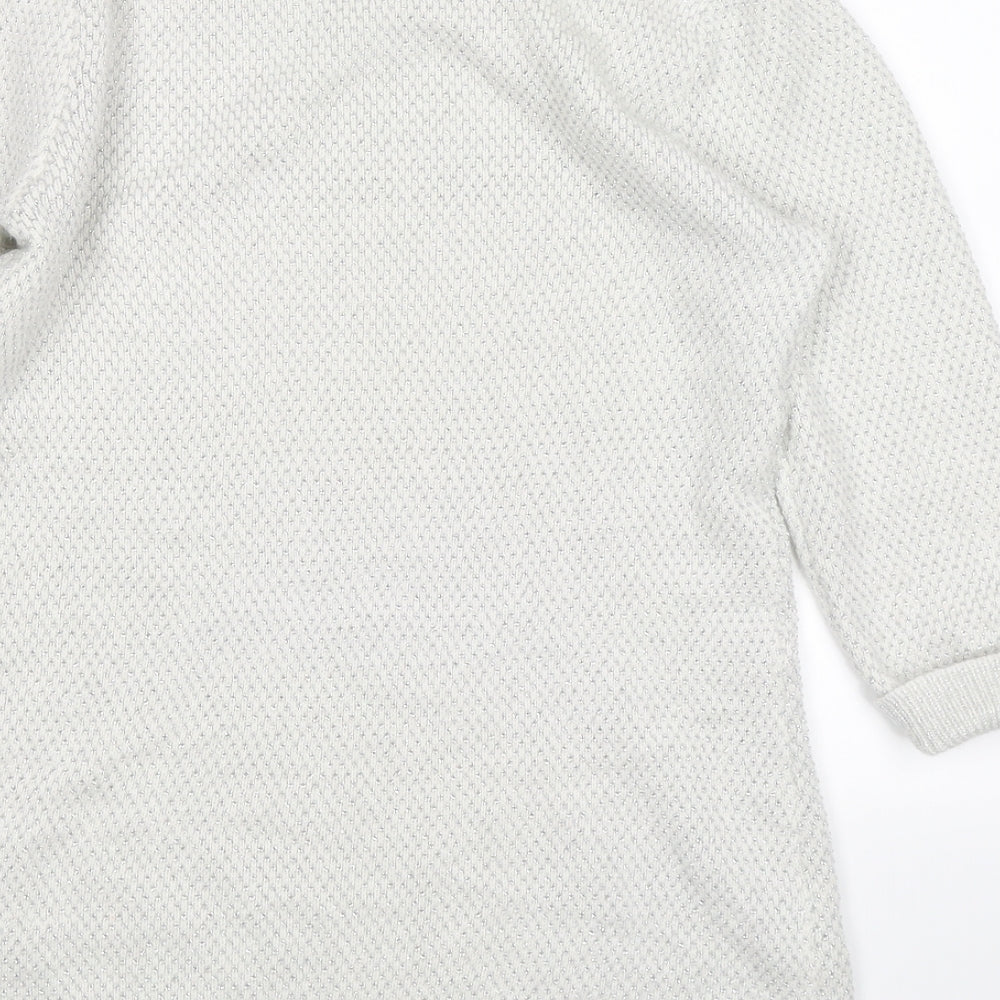 Brand and care label for H&M women’s silver knit jumper, size L