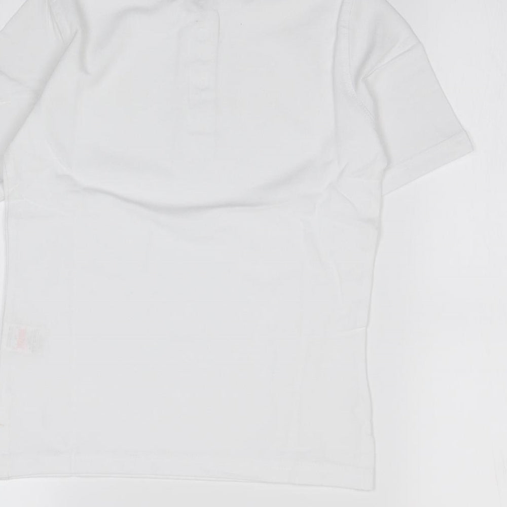 Brand and care label for Lily & Dan girls’ white basic polo, size 6-7, years