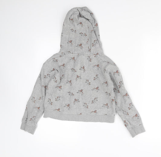 NEXT Girls Grey Animal Print Pullover Hoodie Size 10 Years
