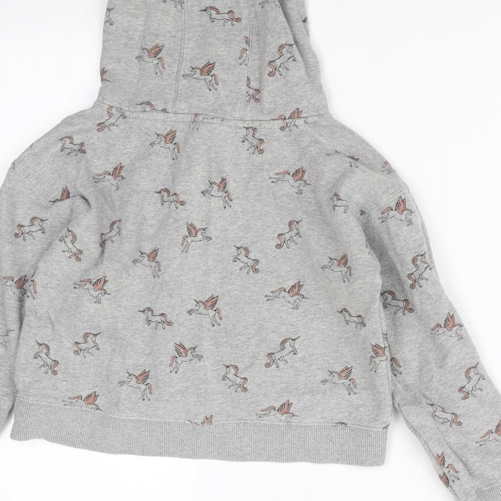 Brand and care label for Next girls’ grey animal print pullover hoodie, size 10, years
