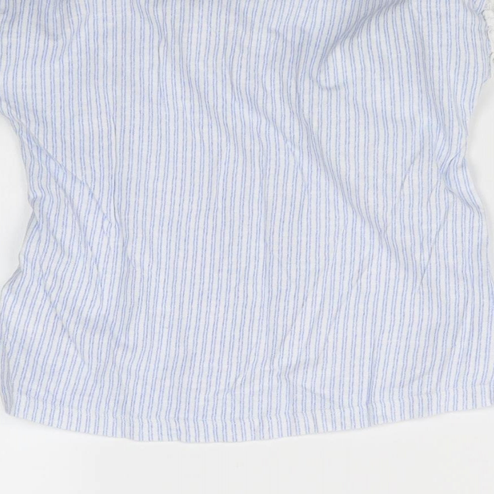 Brand and care label for Next girls’ blue striped basic t-shirt, size 5, years