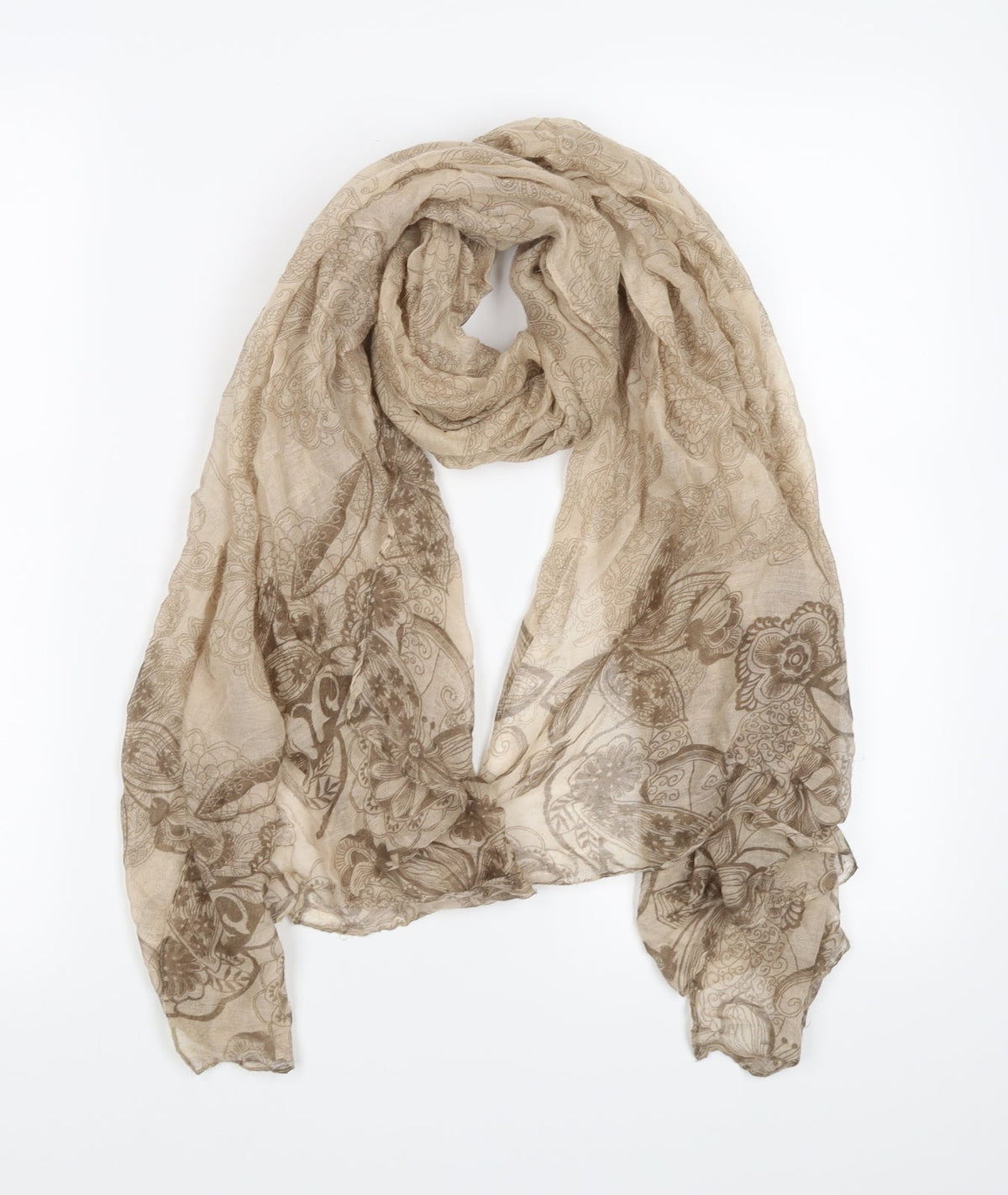Front view of Preworn women’s beige scarf