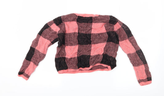 H&M Girls Pink Check Pullover Jumper Size 9-10 Years