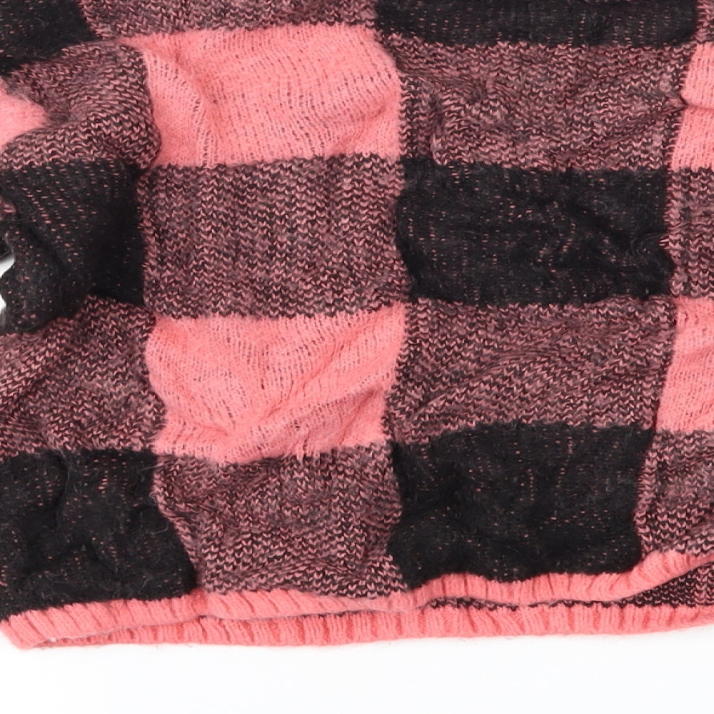 Brand and care label for H&M girls’ pink check jumper, size 9-10, years