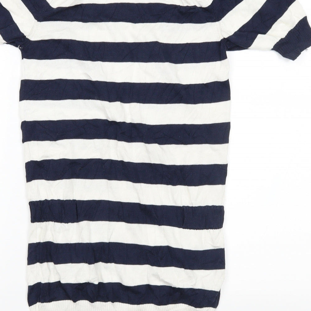Brand and care label for Mango women’s blue striped knit cardigan jumper, size S