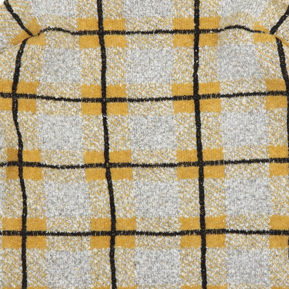 Brand and care label for Matalan women’s yellow plaid jumper, size L