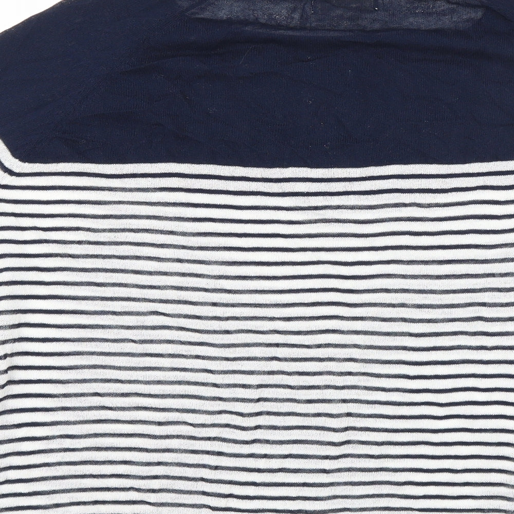 Brand and care label for Monsoon women’s blue striped jumper, size UK 8, - floral beading detail