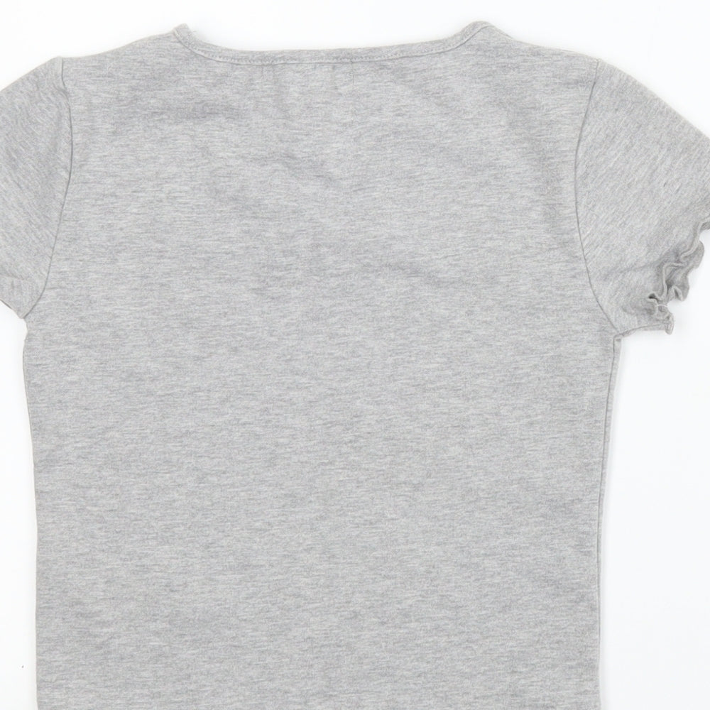 Brand and care label for Denim Co girls’ grey basic t-shirt, size 9-10, years