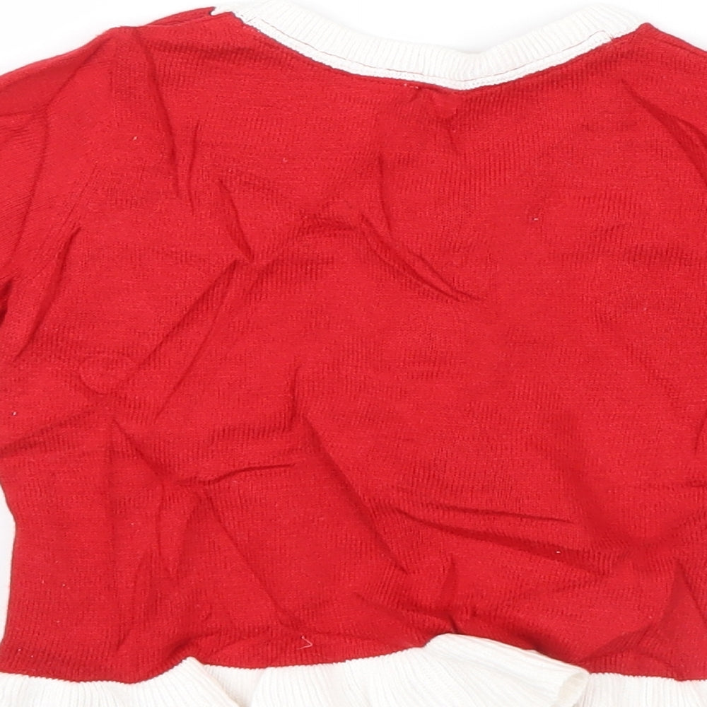 Brand and care label for H&M girls’ red geometric shirt dress, size 6-9, months - christmas