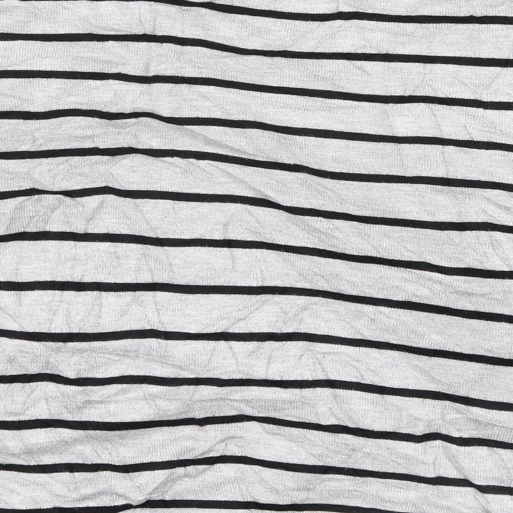 Brand and care label for Dixie women’s grey striped knit jumper, size S