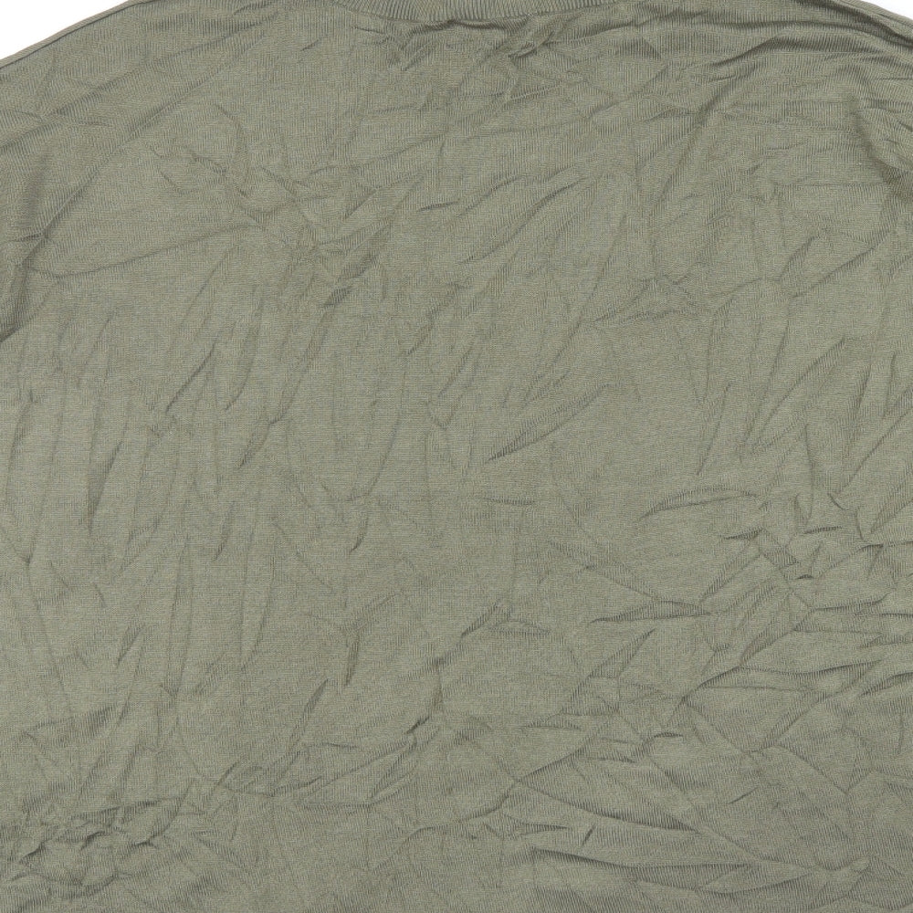 Brand and care label for H&M women’s green basic t-shirt, size UK 4