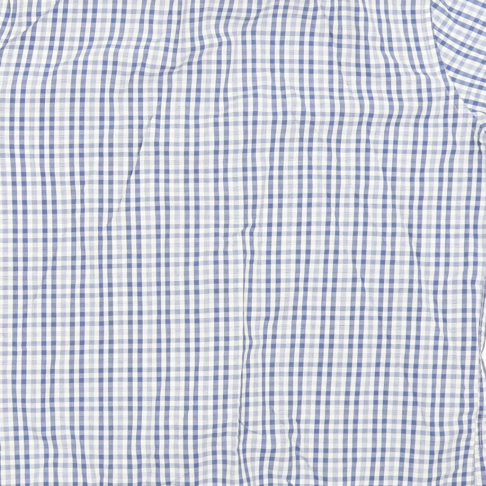 Brand and care label for Asda George men’s blue check button-up, size L