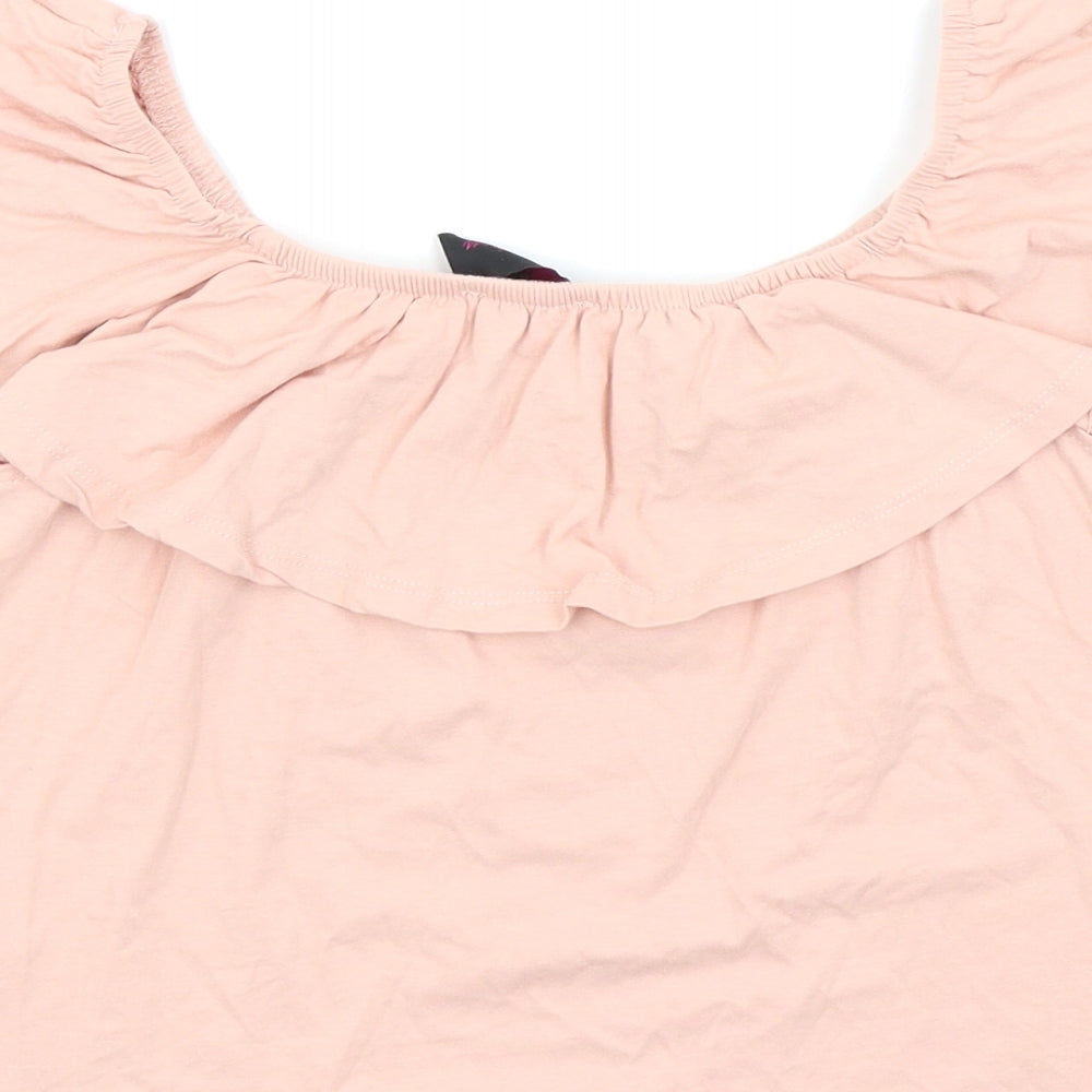 Brand and care label for miss rebellion women’s pink basic t-shirt, size L