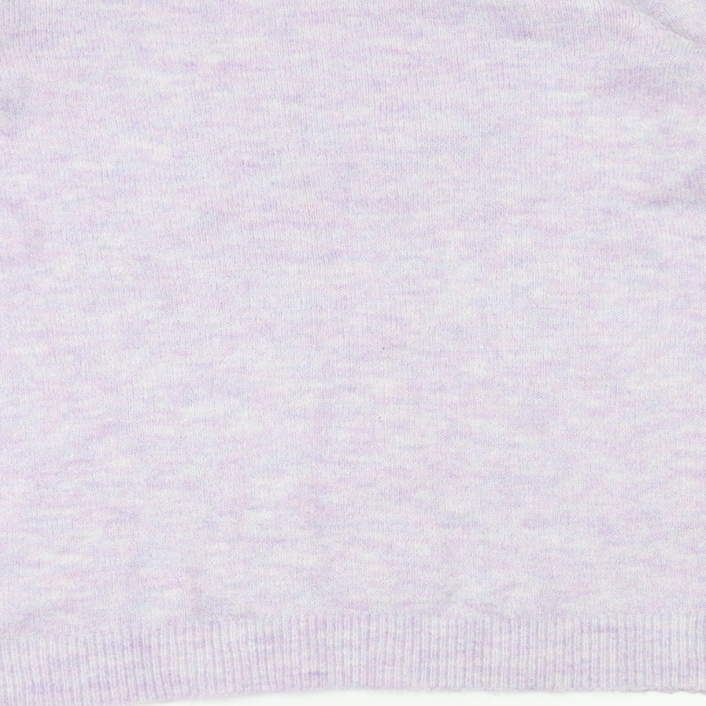 Brand and care label for Dorothy Perkins women’s purple jumper, size UK 8