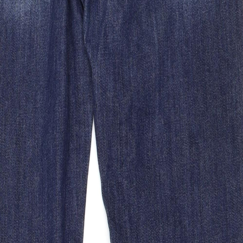 Brand and care label for Gap women’s blue denim straight jeans, size UK 6, 32-inch leg