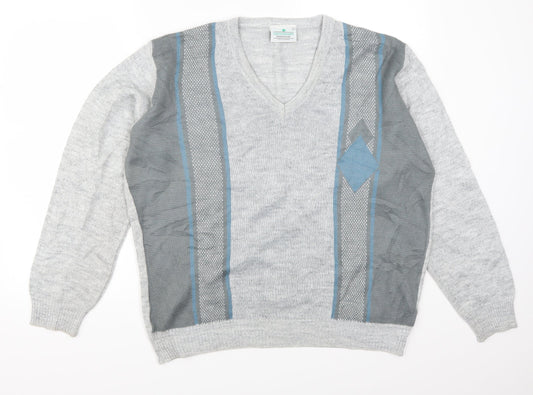 Greenwoods Mens Grey Striped Pullover Jumper Size L