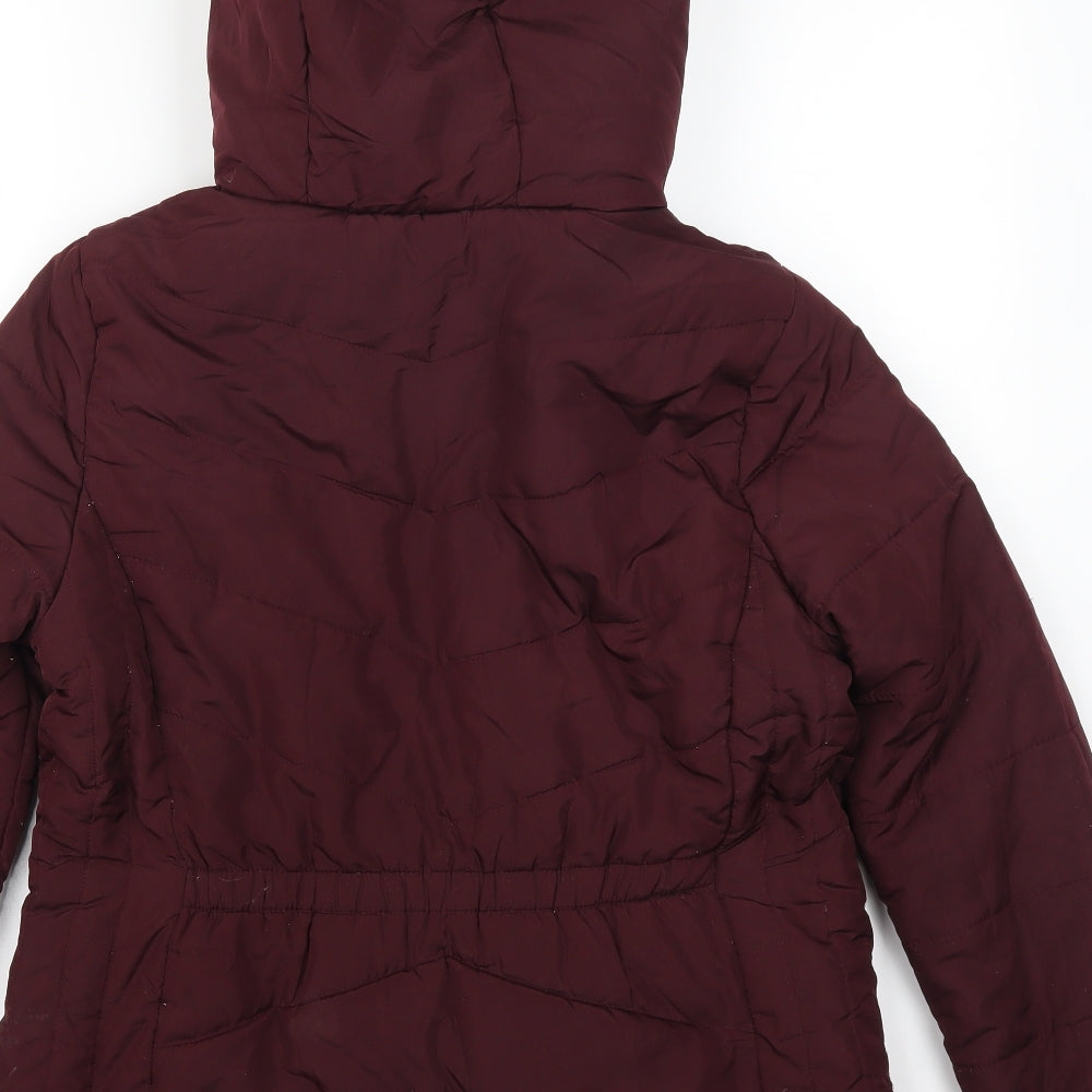 Brand and care label for Peacocks women’s red quilted coat, size UK 12