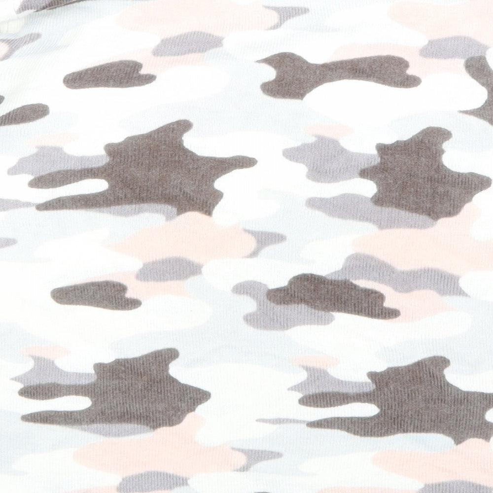 Brand and care label for Marks & Spencers women’s white camouflage jumper, size UK 14