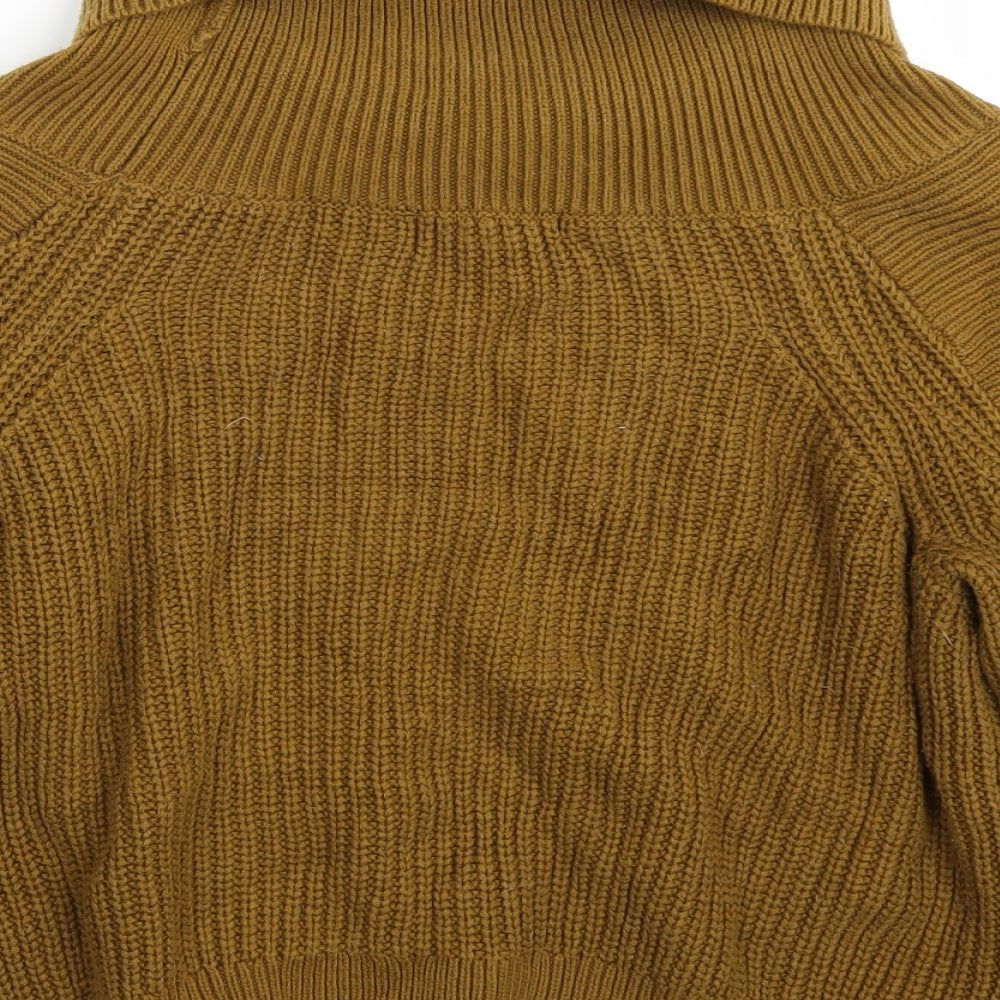Brand and care label for H&M women’s brown jumper, size S