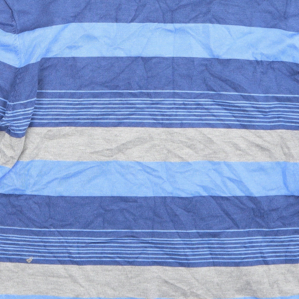 Brand and care label for Chianti women’s blue striped jumper, size L