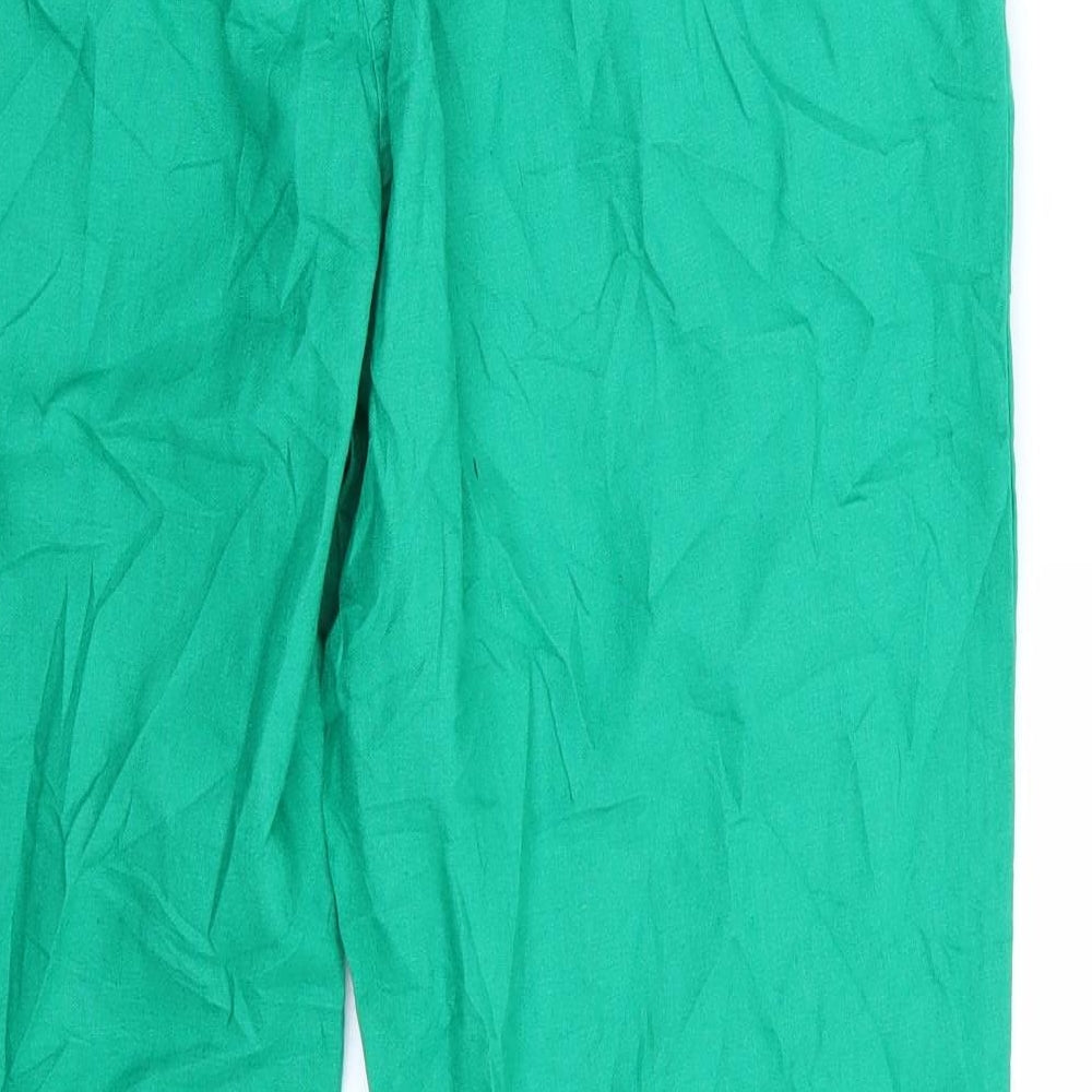 Brand and care label for Trevi women’s green trousers, size L, 28-inch leg