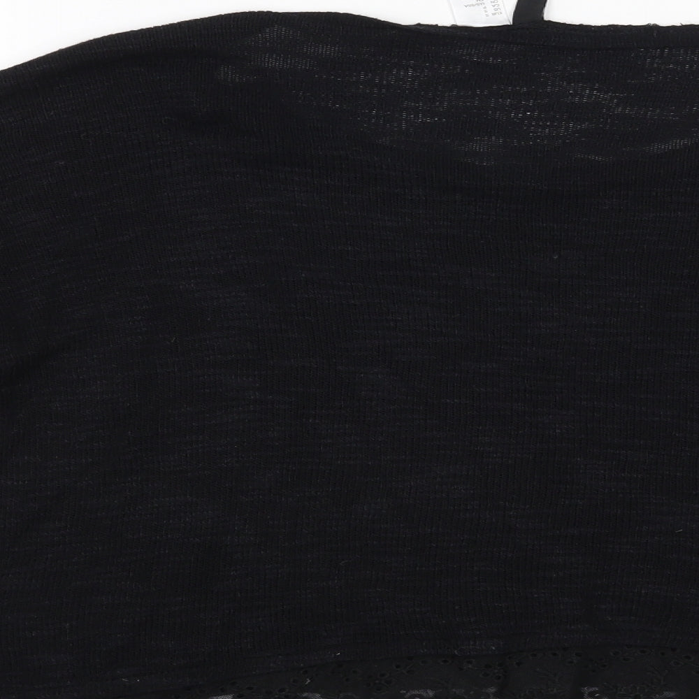 Brand and care label for H&M women’s black floral jumper, size S