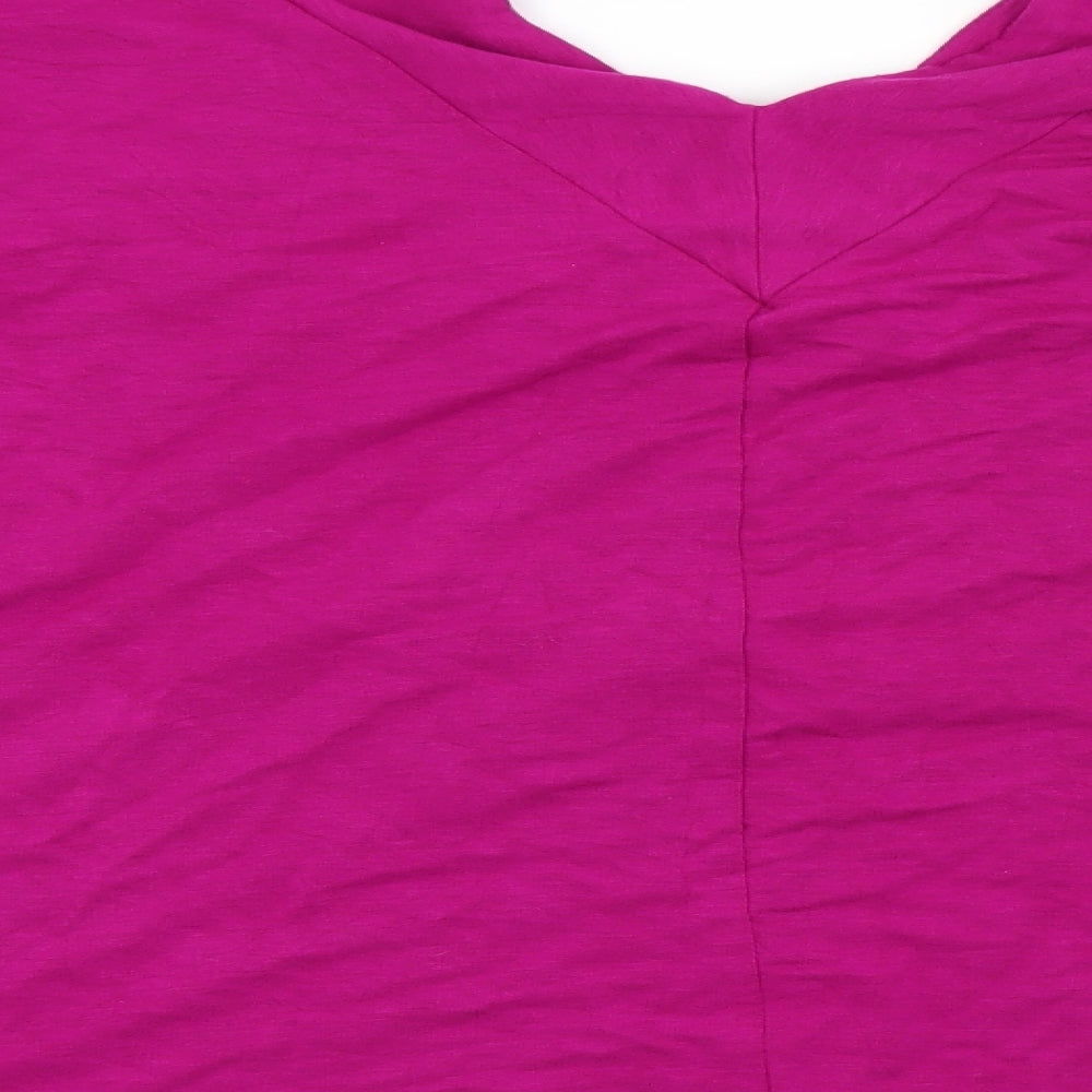 Brand and care label for Cupio women’s purple basic t-shirt, size L