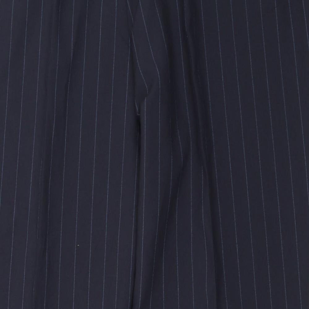 Brand and care label for the straight leg women’s black striped trousers, size UK 18, 26-inch leg