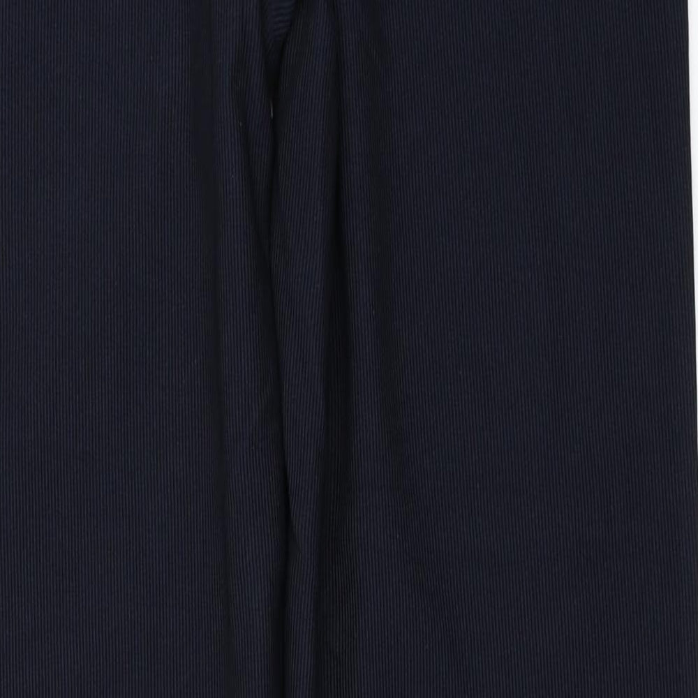 Brand and care label for R women’s blue trousers, size UK 14, 28-inch leg