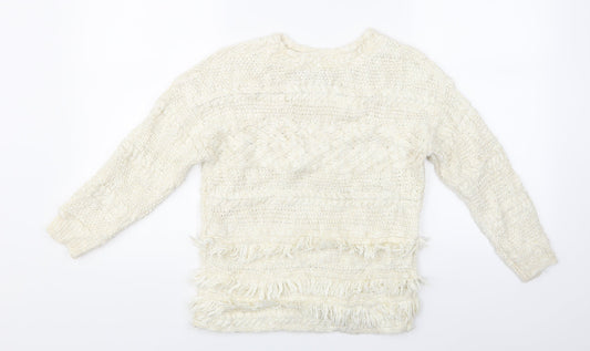 Outfit Kids Girls White Striped Pullover Jumper Size 8 Years