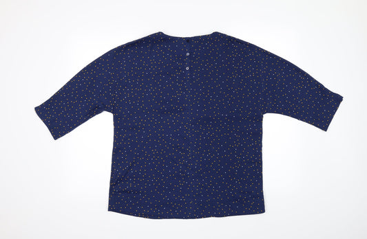 Atelier Womens Blue Polka Dot Basic Blouse Size 10