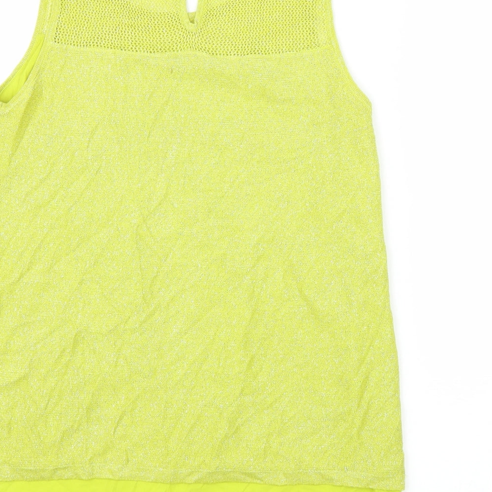 Brand and care label for Next women’s yellow basic tank, size UK 8