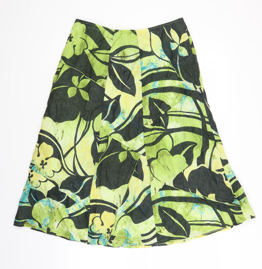 Libra Womens Green Floral A-Line Skirt Size 12