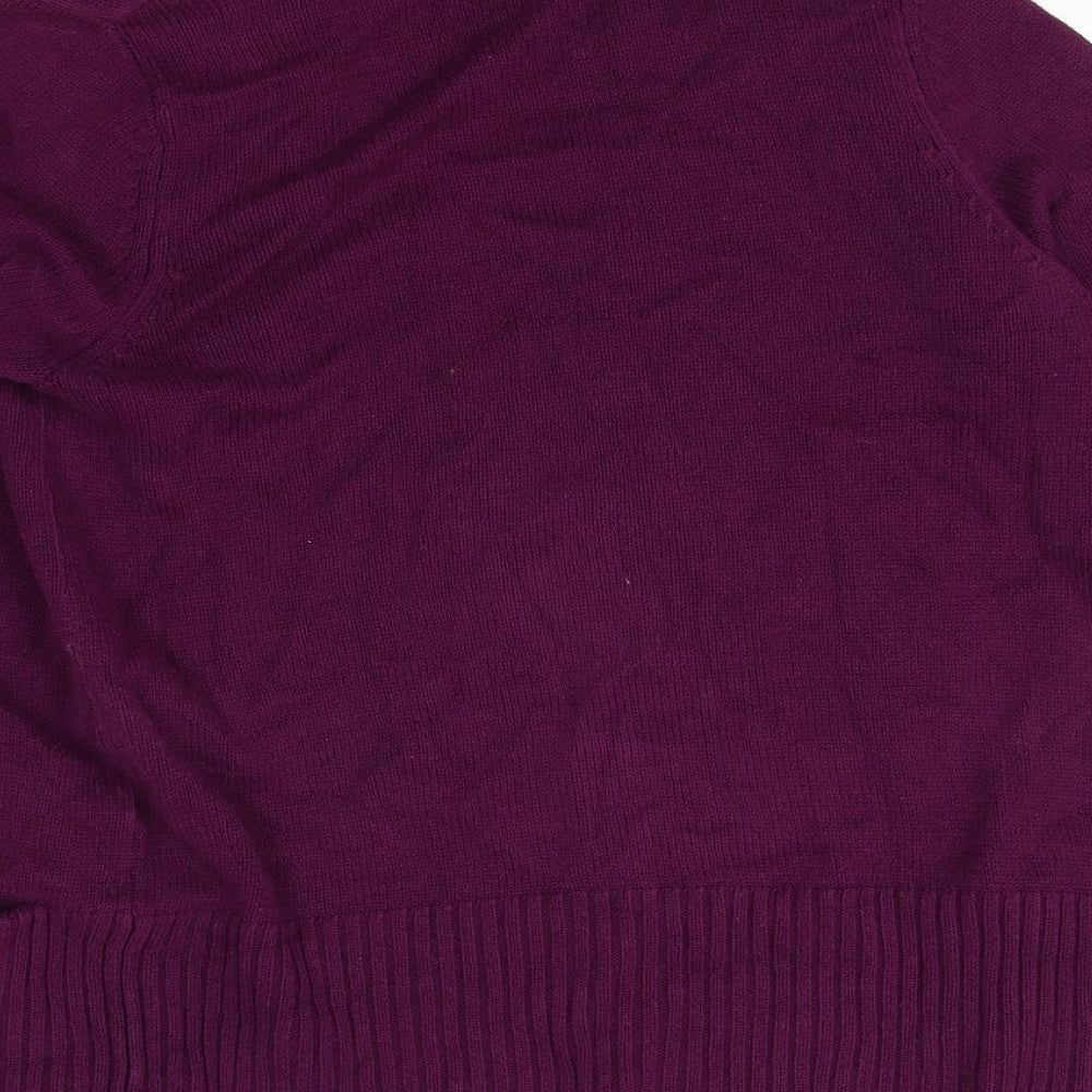 Brand and care label for BHS women’s purple cardigan jumper, size UK 8