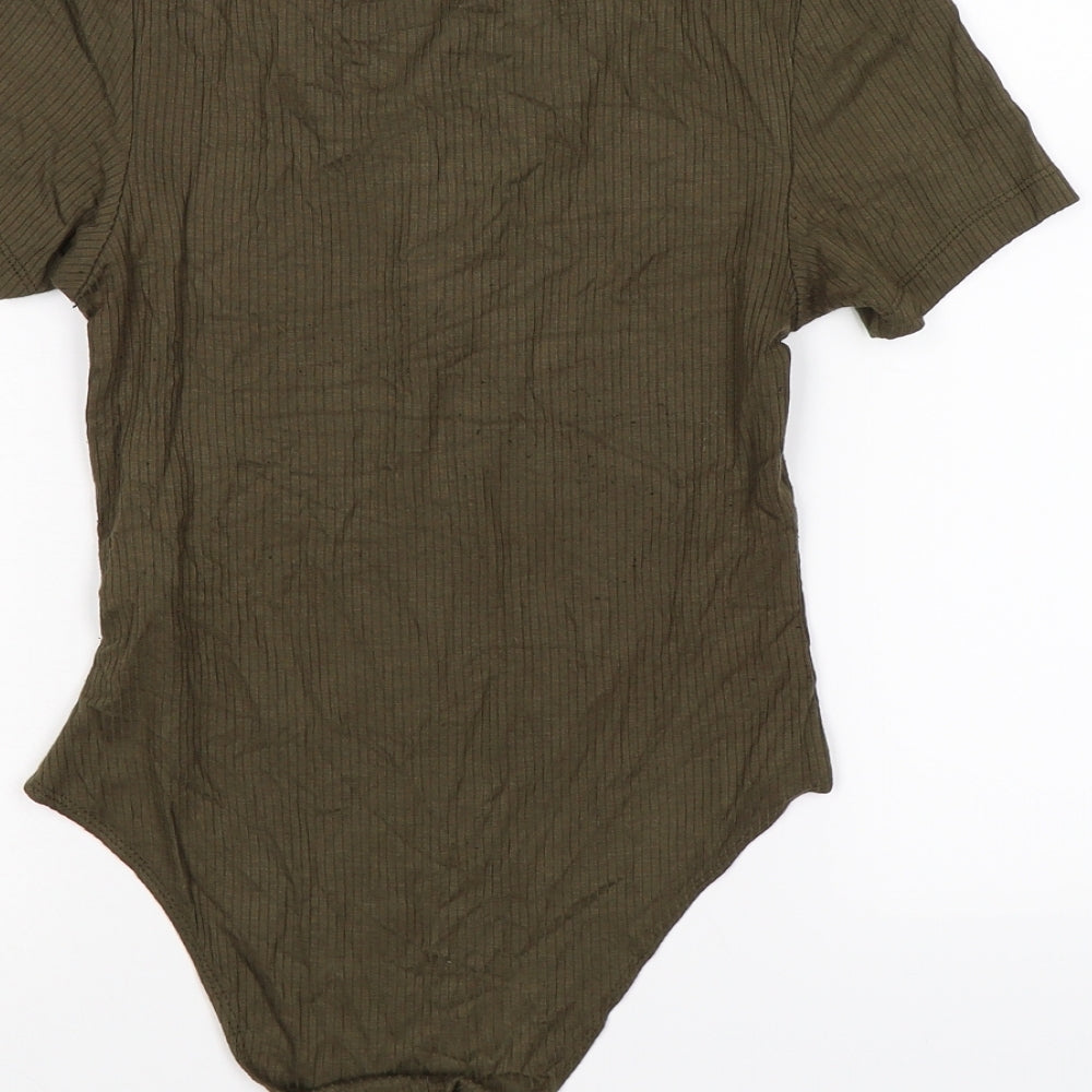 Gate Women Womens Green Striped Bodysuit One-Piece Size XS - lace neck