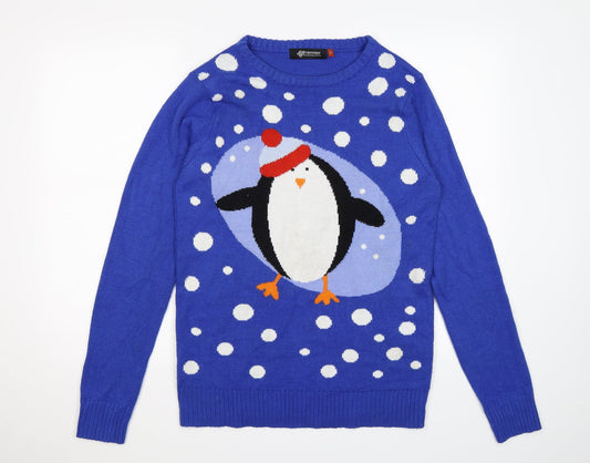 Premier Mens Blue Polka Dot Knit Pullover Jumper Size M - penguin