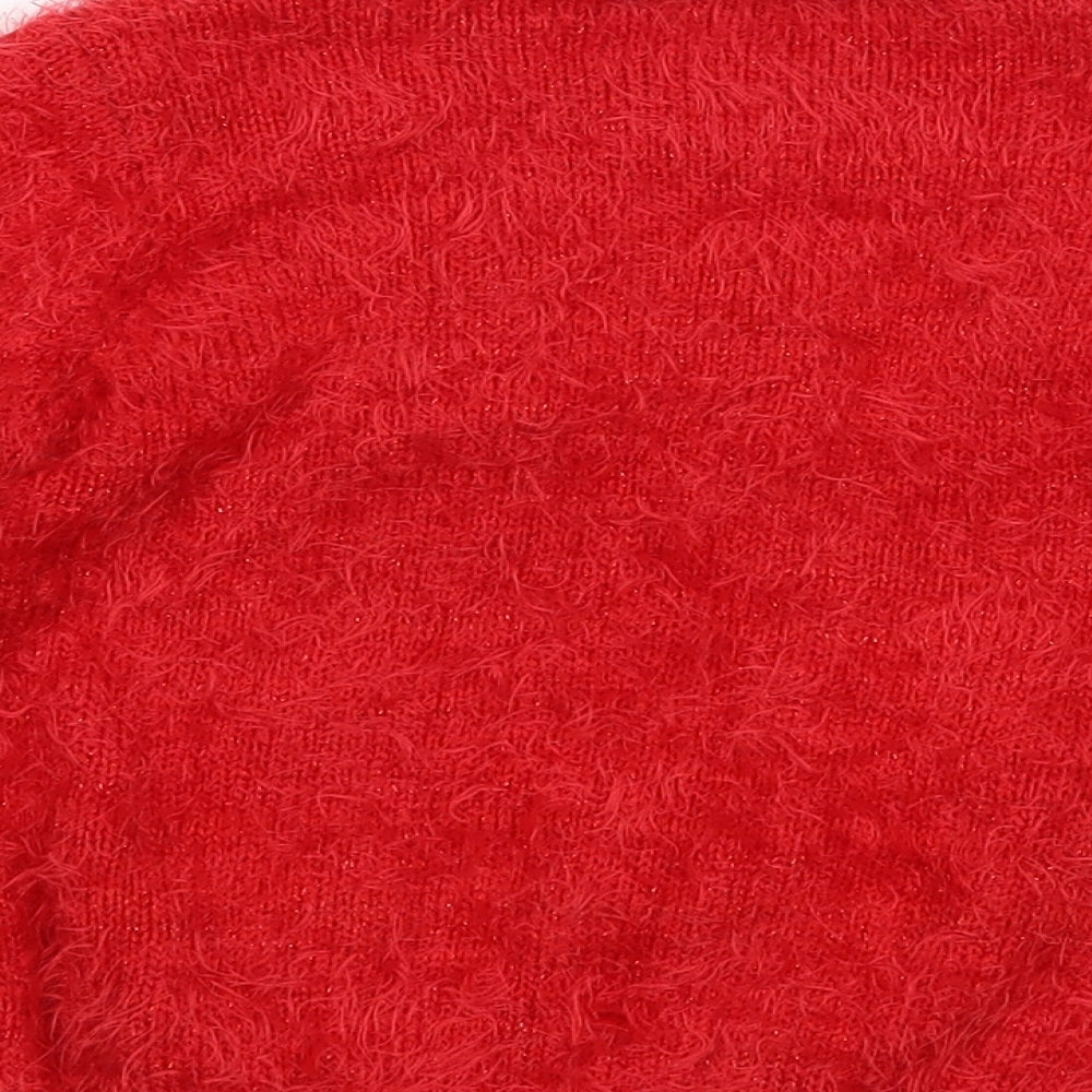 Brand and care label for Evie girls’ red jumper, size 2, years - christmas