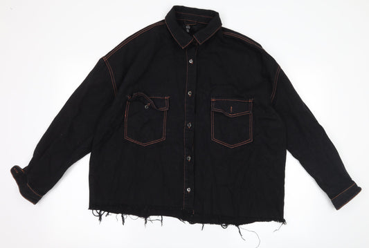 Additional front view of Missguided women’s black denim jacket, size UK 8