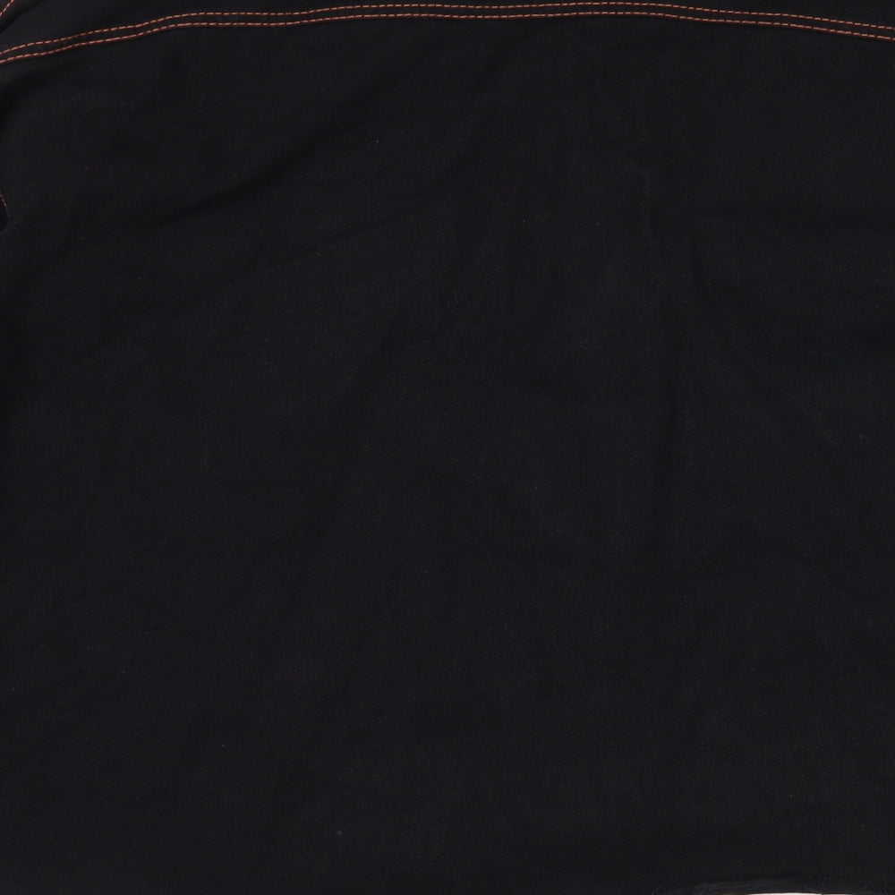 Brand and care label for Missguided women’s black denim jacket, size UK 8