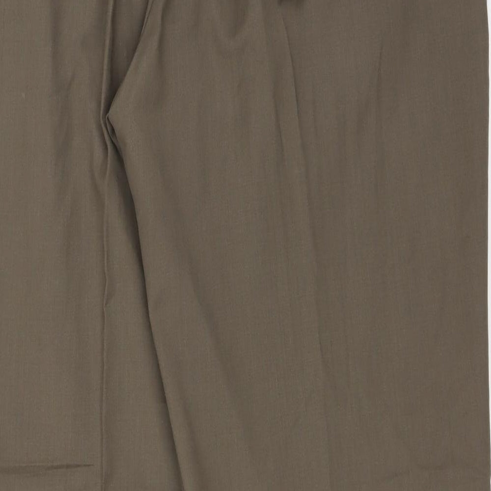 Brand and care label for Next men’s green trousers, size 36, in, 31-inch leg