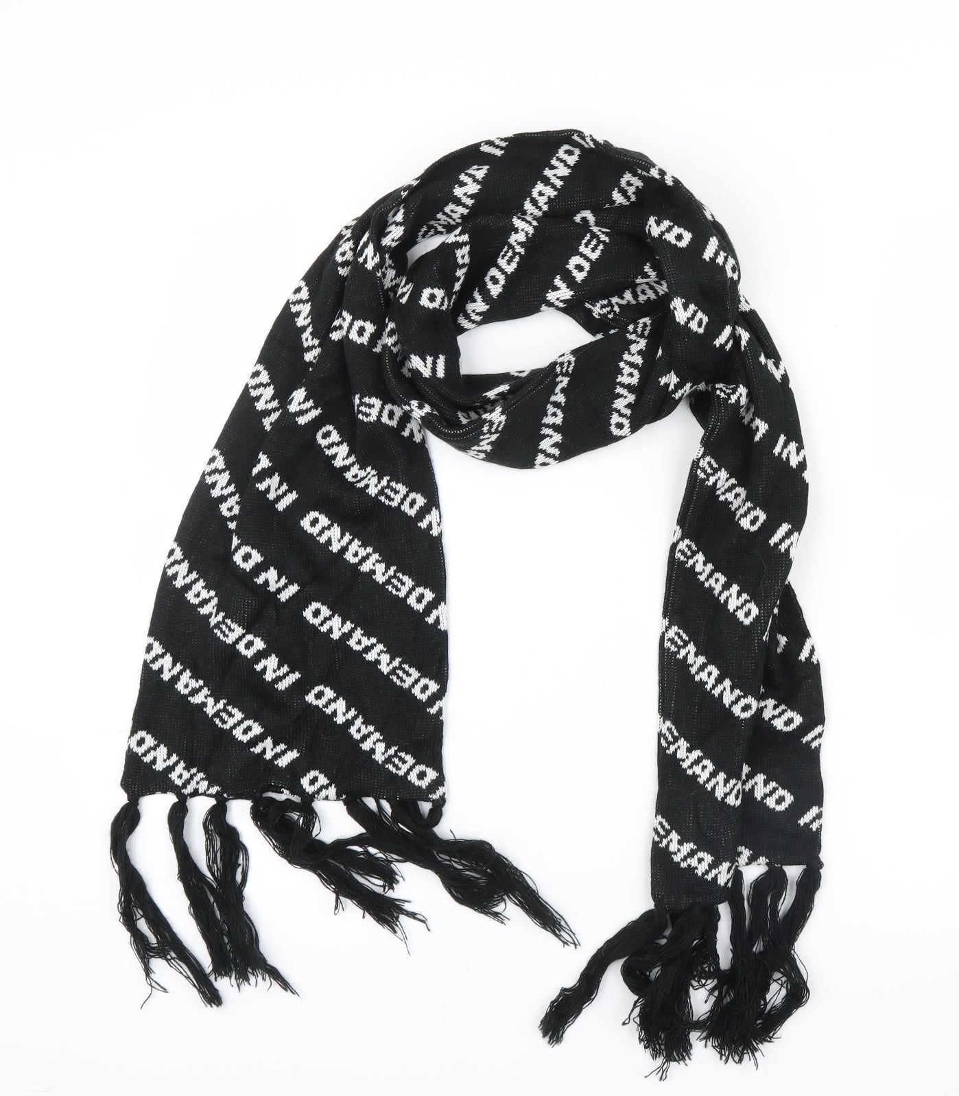 Front view of Topshop women’s black geometric knit scarf