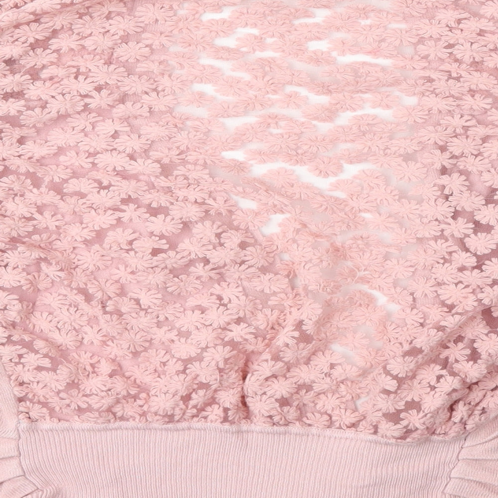 Brand and care label for Miumi women’s pink knit cardigan jumper, size M
