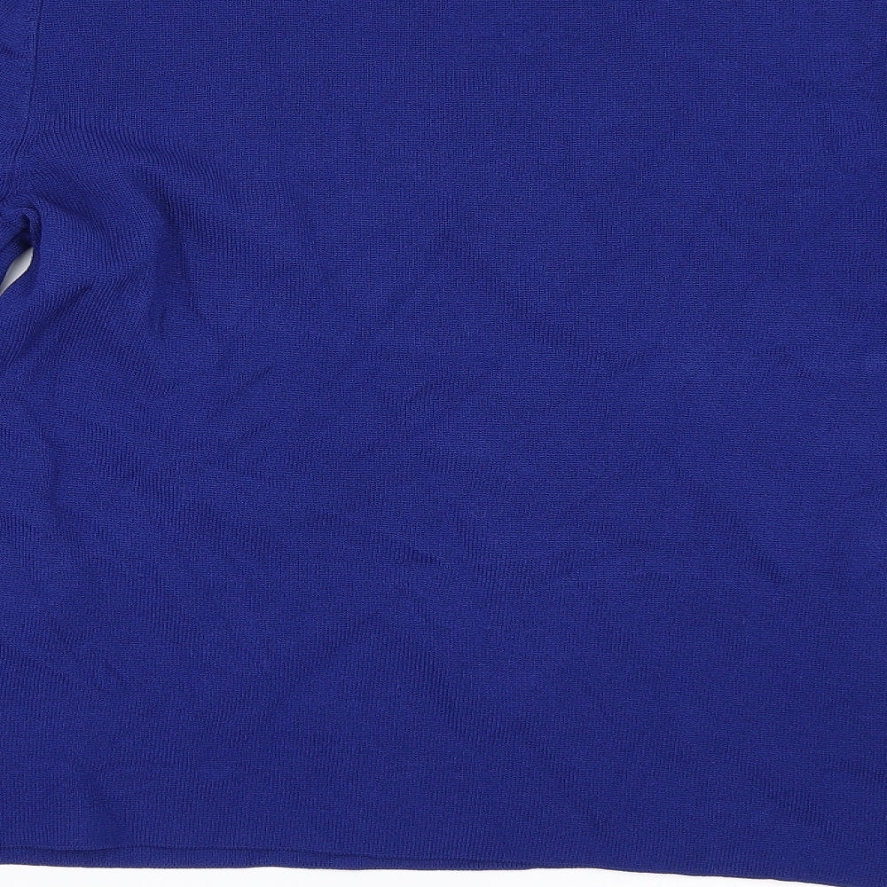 Brand and care label for H&M women’s blue jumper, size XS