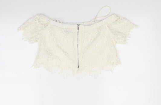 Topshop Womens White Floral Cropped Blouse Size 10