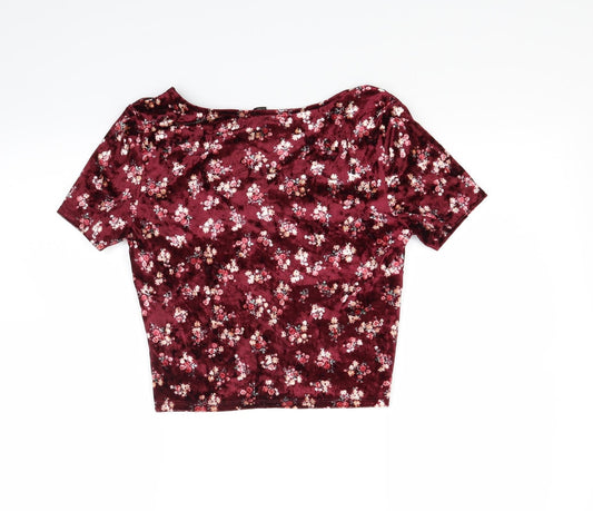FOREVER 21 Womens Red Floral Cropped T-Shirt Size M