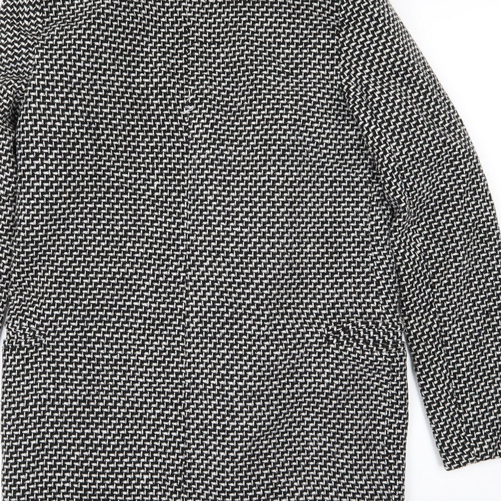 Brand and care label for Yi Shang women’s black geometric overcoat coat, size S